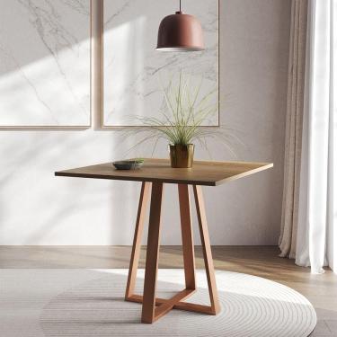 Imagem de Mesa De Jantar Mônaco 90cm Imbuia Base Cobre Marrom