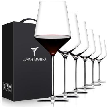 Imagem de Conjunto de 6 taças de vinho tinto de cristal premium sopradas à mão - 482 g, haste longa, borda fina, perfeita para vermelho ou branco, uso diário, aniversário de casamento exclusivo ou presente de