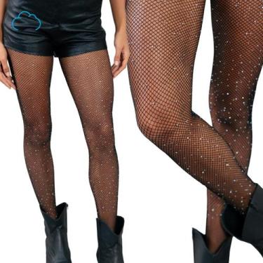 Imagem de Meia calça feminina arrastão brilho strass sexy festa luxo - DreamInBo