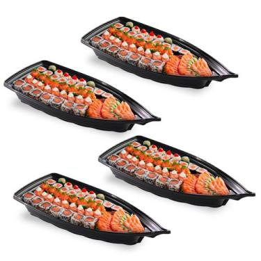 Imagem de Kit C 4 Barco Açai Sushi Preta 42x18x7,0cm Grande 1400ml - 3T