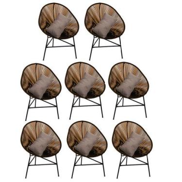 Imagem de Kit 08 Poltrona Cadeira Acapulco Plus com Almofada Quadrado Marrom mat