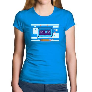 Imagem de Baby Look Algodão Fita Cassete - Foca na Moda, Azul, G