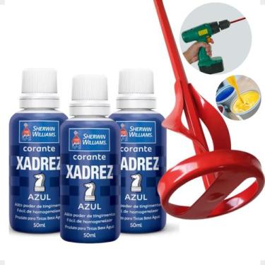 Imagem de Corante Líquido Bisnaga 3 Unidades + Misturador de Tinta - Xadrez,  Az