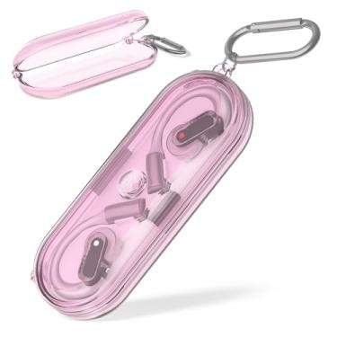 Imagem de Capa para fone de ouvido para Nothing Ear (aberta), capa de TPU transparente e protetora compatível com fones de ouvido com chaveiro (rosa claro)
