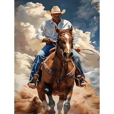 Imagem de IPISSOI DIY Cowboy Deserto Aventura Diamante Pintura de Cowboy por Números para Adultos Kits de Arte de Diamante Redondo Completo para Decoração de Quarto Decoração de Sala de Estar 12 x 16 pol. / 30