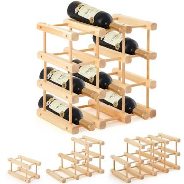 Imagem de Juexica 12 garrafas de madeira rack de armazenamento modular empilhável montagem DIY suporte de garrafa de vinho para armário interno rack de adega (1 pacote)