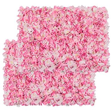 Imagem de U'Artlines Painéis de parede de flores artificiais 61 x 40 cm, painel floral de hortênsia de seda 3D para decoração de fundo de foto, festa em casa, casamento, decoração (2 peças, rosa)