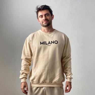 Imagem de Blusa Moletom Milano Estampado Gola Redonda Hugo Jobs, Bege, M