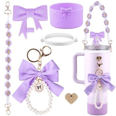 Imagem de Conjunto de acessórios para copos Bow Stanley, alça de alça de garrafa de água, bota de copo Stanley de silicone, capa fofa de palha, pingentes Pearl Stanley, topo de palha para copo Stanley de 1,134