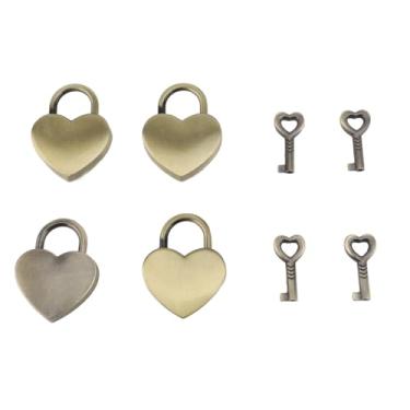 Imagem de Conjunto de Chaves de Cadeado de Coração, 4 Conjuntos de Fechadura e Chave Em Forma de Coração de Metal Decorativo Conjunto de Fechadura e Chave de Diário Pequeno Cadeado de Amor