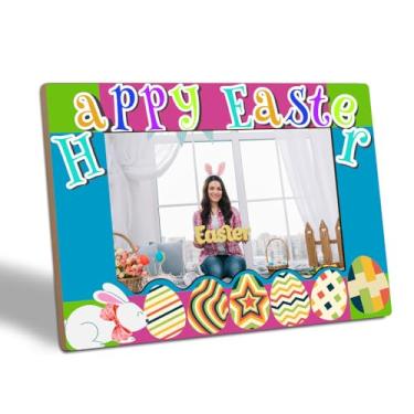 Imagem de Hsupl Porta-retrato colorido de ovos de coelhinho da Páscoa, My 1st Easter, moldura retrô adequada para fotos de 10 x 15 cm, presentes para familiares e amigos na Páscoa, lembrancinhas e decorações de