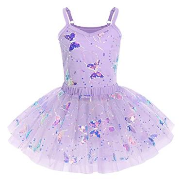 Imagem de ODASDO Collant de balé com saia tutu para meninas, dança, ginástica, camisola, body, roupa de treinamento de borboleta brilhante, Roxa, 9-10 anos