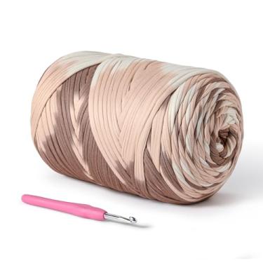Imagem de Fio de camiseta (800 g/228 jardas), fio de crochê macio para artesanato e faça você mesmo, tecido de crochê/saco/cesta/porta-copos, tecido elástico 100% poliéster, fios grossos grossos para crochê