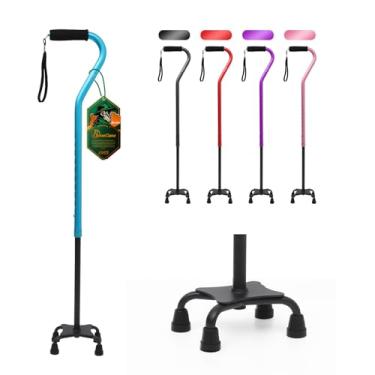 Imagem de BeneCane Bengala ajustável Quad Cane com alça acolchoada macia e leve confortável com pés de 4 pontas para estabilidade extra. Pequena base quádrupla para homens, mulheres e idosos (azul)