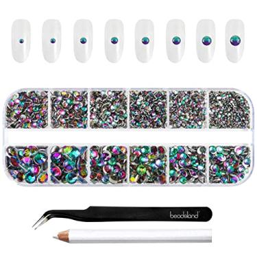 Imagem de Beadsland Rhinestones para maquilhagem, 8 Sizes 2500 peças Green Flatback Rhinestones Face Gems for Nails Crafts with Tweezers and Wax Pencil, Verde vulcão, SS4-SS30