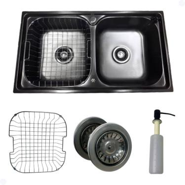 Imagem de Cuba Gourmet Dupla Cozinha Aço Inox Com Acessorios Preto