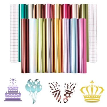 Imagem de Tintnut Vinil permanente metálico - 16 folhas 30,5 x 30,5 cm vinil adesivo permanente holográfico multicolorido para máquina de corte, material impermeável para decoração de casa autoadesivo