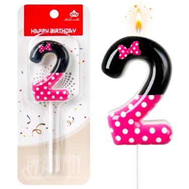 Imagem de JonesLi 2º Velas de aniversário rosa e pretas para meninas, decorações de 2º aniversário para meninas, enfeite de bolo de rato rosa, decoração de cupcake, decoração de festa de aniversário com tema de