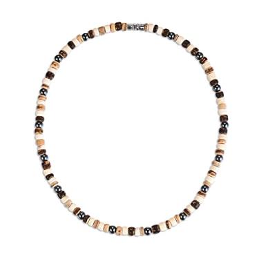 Imagem de Colar de conchas de hematita marrom puka natural para homens e mulheres com contas de madeira de coco surfista tropical lascas de praia puka shell colar de férias de férias redondo havaiano joias de