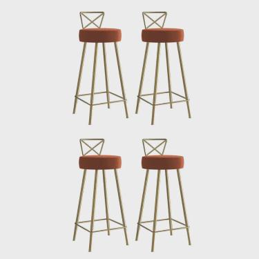 Imagem de Kit 04 Banqueta Alta Com Encosto Tânia Eiffel Cozinha Bar Bistrô Ferro Dourado Sintético Laranja - Ahazzo Móveis