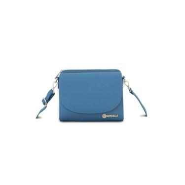 Imagem de Baroncelli Bolsa transversal de couro, 3 compartimentos, alça longa, Jeans azul