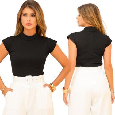 Imagem de Blusa de Ribana com Manga Cropped Feminino Casual  - IV STORE, Preto, 