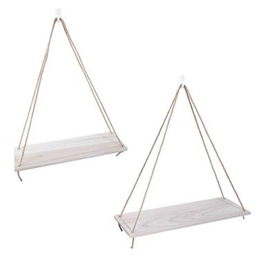 Imagem de Prateleiras Flutuantes de Suspensão de 2pcs de Madeira w Corda de Rack de Armazenamento Pendurada Prateleiras de Vaso de Flores de Flor das Decorações de Madeira de Sua Transformação Flutuando e