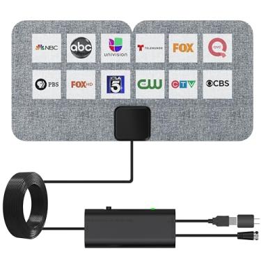 Imagem de Five Star Antena interna de TV HD ultrafina amplificada – alcance de 104 km, design dobrável em tecido para canais UHF VHF 4K 1080P para canais locais gratuitos, TV Nextgen, configuração fácil com
