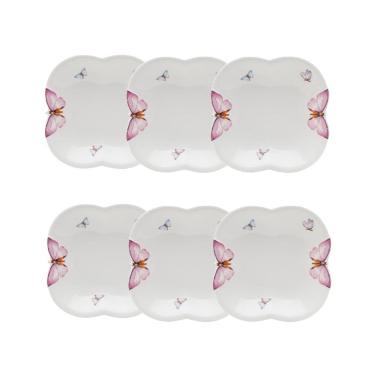 Imagem de Cj 6 Pratos Fundos de Porcelana Branca Borboletas 19cm Wolff
