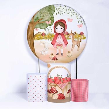 Imagem de Kit Painel de Festa Redondo de 1,30m e Trio de Cilindros Chapeuzinho Vermelho - Fera Print