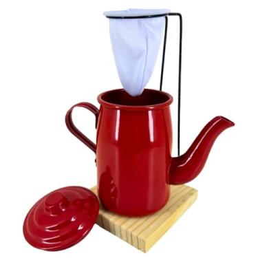 Imagem de Kit Café Gourmet Mini Bule Alumínio 400ml Suporte C Coador(Vermelho)