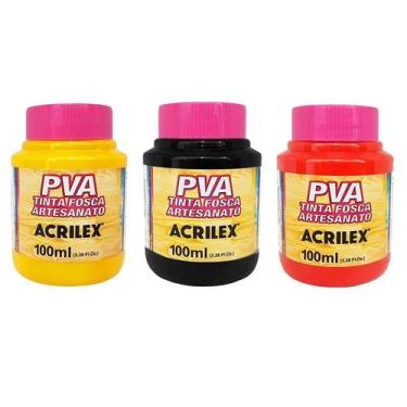 Imagem de Tinta PVA Fosca para Artesanato 100ml APV 3 Cores - Acrilex - Tendtudo