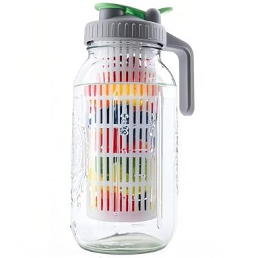 Imagem de Jarro de vidro de 2 litros com infusor de frutas 1,8 l de boca larga com infusão de água fria e quente com tampa 1,8 l para café, chá de sol, suco de limonada, recipiente de bebidas caseiras