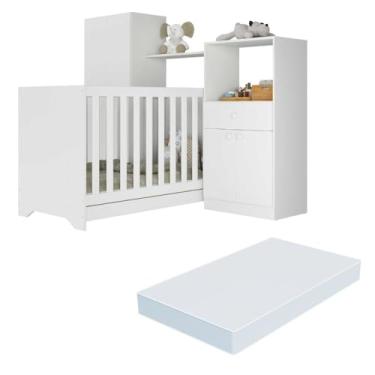Imagem de Quarto Infantil com Berço 3 em 1 e Colchão Incluso Luíza Multimóveis Branco
