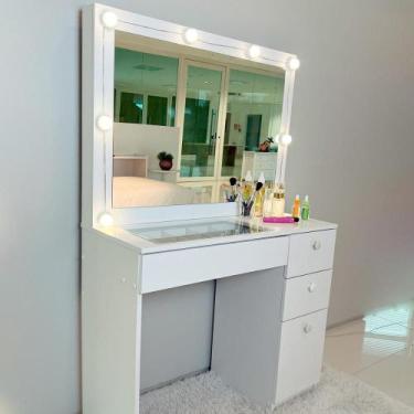 Imagem de Penteadeira Ditália c/ tampo de vidro + kit luz PE-120 Cozy, Branco
