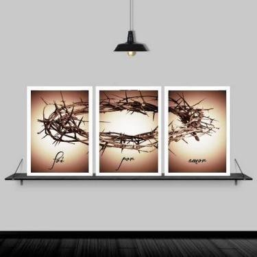 Imagem de Kit 3 Quadros Decorativos Coroa De Espinhos 24X18Cm Branca - Quadros O