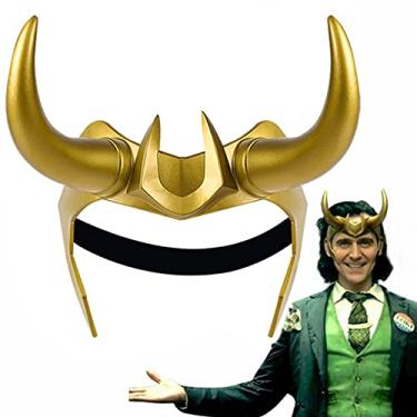 Imagem de Superhero Helmet with Horns, 2021 TV Series Movie Thor Ragnarok Norse Mythology Mask Cosplay Halloween Costume Party Props (L0KI Crown -Gold)