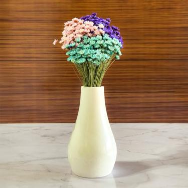 Imagem de Arranjo de Flores Sempre-Vivas Naturais em Vaso Decorativo, 15 cm, Branco com Padrão Art Déco (3)