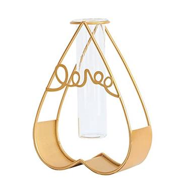 Imagem de Radefasun Vasos para plantas de mesa com tubo de ensaio vaso de flores de vidro com suporte de metal dourado para estação de propagação para decoração de casamento em casa (ouro, coração)