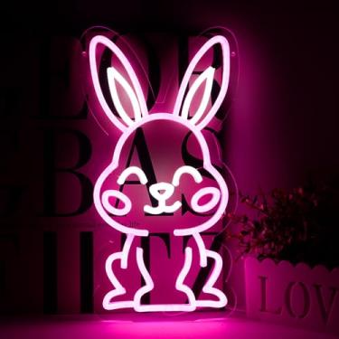 Imagem de TOPQUALI Letreiro De Neon Com Coelho Da Páscoa Para Decoração Parede, Letreiros Led Rosa Reguláveis, Luzes Alimentadas Por Usb Quarto Infantil, Presentes, Presentes Festas Aniversário