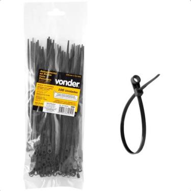 Imagem de Abraçadeira Nylon Parafusos 220 x 4,3 mm Preta com 100 Peças Vonder