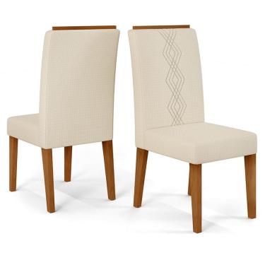 Imagem de Kit 2 Cadeiras De Jantar Estofadas Yasmin Linho Neve Freijo Dj Moveis