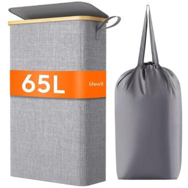 Imagem de Cesto de roupa suja Lifewit 65L com tampa e bolsa removível cinza