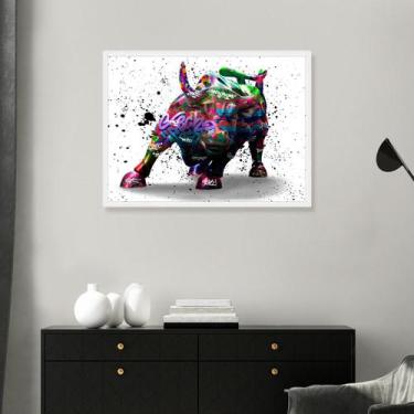 Imagem de Quadro Decorativo Touro de Wall Street Moldura Branca - Inove Papéis d