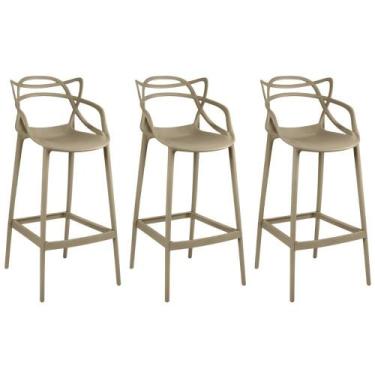 Imagem de Kit 3 Banqueta Alta Allegra com Encosto Design Cozinha/Bancada - Nude 