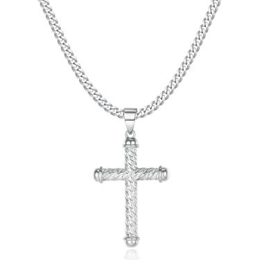 Imagem de Colares de cruz de aço inoxidável para homens corrente cubana preta prata ouro cruz colar pingente para homens meninos mulheres 16-24 polegadas, 18, Aço inoxidável, Sem pedras preciosas