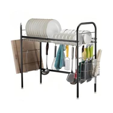 Imagem de Escorredor De Louça Suspenso Bancada Autossustentável 58cm/63cm Cozinha Suspensa Aço Inoxidável E Escorredor De Pratos(KIT 2 UNIDADES PRETO,58CM)