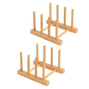 Imagem de HBlife 2Pcs Prato de Bambu Tigela Copo Livro Tampa de Panela Tábua de Corte Escorredor Suporte de Armazenamento Organizador Armário de Cozinha (Manter Seco)