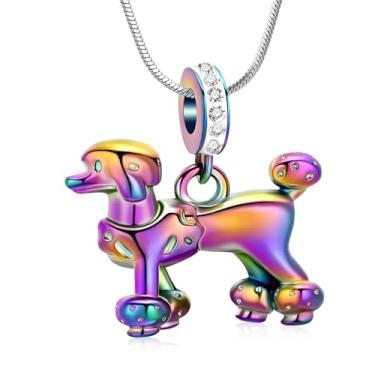 Imagem de Colar de urna de cachorro fofo poodle peludo para cremação de animais de estimação, pingente de urna serve para pingentes Pandora e pulseira para mulheres, joia de lembrança memorial para cinzas de