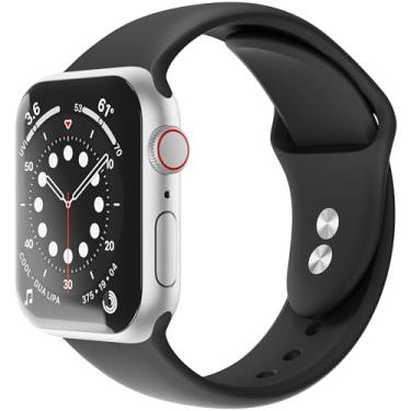 Imagem de Sinjimoru Pulseiras de silicone para Apple Watch, pulseiras de silicone ajustáveis para Apple Watch Series Ultra/8/SE2/7/6/SE/5/4. Pulseira de silicone para Apple Watch tamanho G 42/44/45/49 mm preta